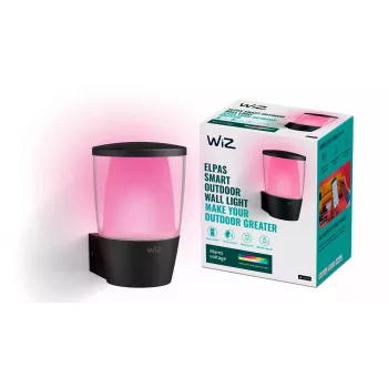 WiZ Wall Light ELPAS, Smarte Wandleuchte, Wi-Fi/Bluetooth, Schwarz, Wi-Fi 4 (802.11n), 802.11b, 802.11g, LED, Metall, Kunststoff