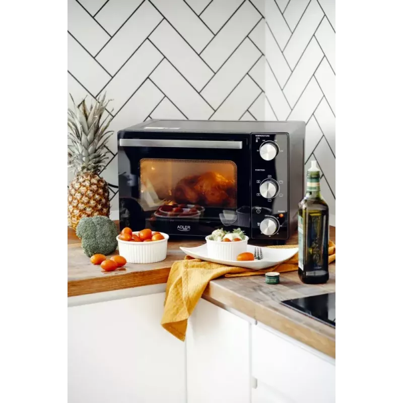Elektrischer Tischbackofen Adler AD 6024 — kompakt, 22 l Fassungsvermögen, 1300 W, schwarz