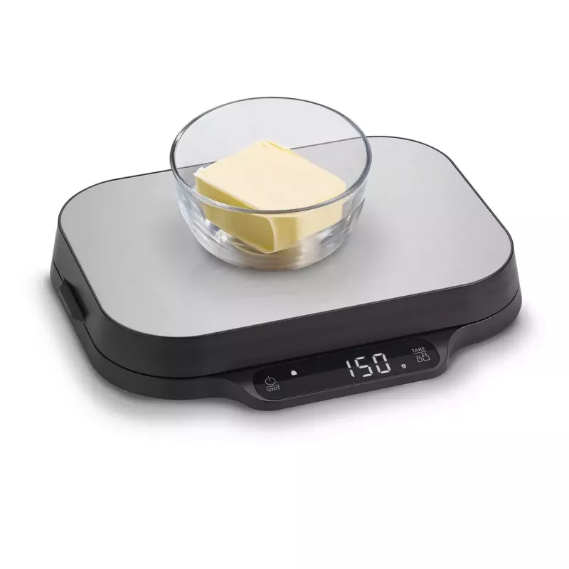 Küchenwaage Caso KitchenDuo 03291 — digitale Küchenwaage, Edelstahl & schwarz, LED-Anzeige, 5 kg Kapazität, Tara-Funktion