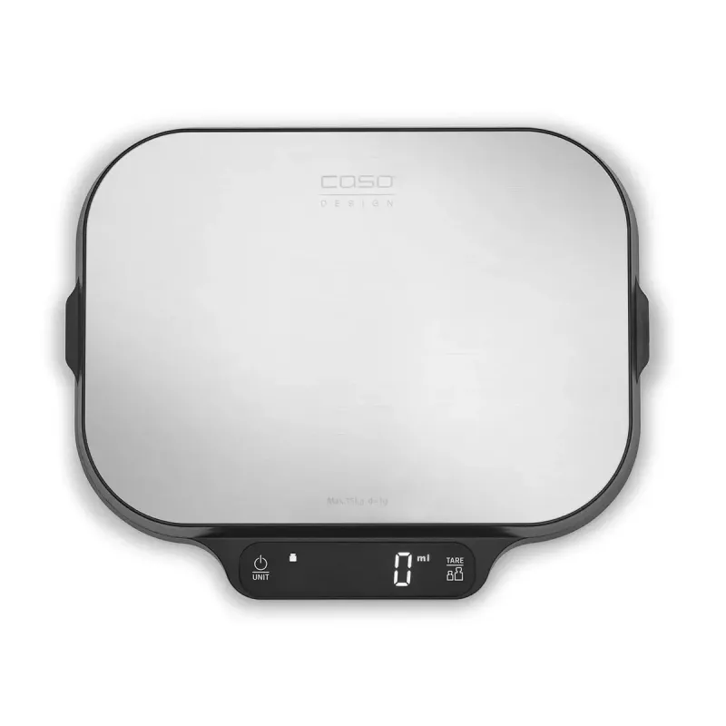 Küchenwaage Caso KitchenDuo 03291 — digitale Küchenwaage, Edelstahl & schwarz, LED-Anzeige, 5 kg Kapazität, Tara-Funktion