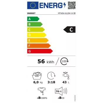 Frontlader-Waschmaschine INDESIT MTWSA 61294 W EE, 6 kg, Invertermotor, Energieeffizienzklasse C
