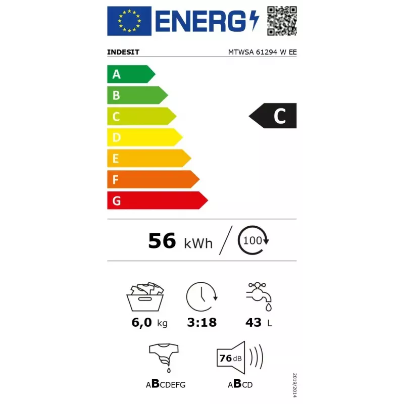 Frontlader-Waschmaschine INDESIT MTWSA 61294 W EE, 6 kg, Invertermotor, Energieeffizienzklasse C