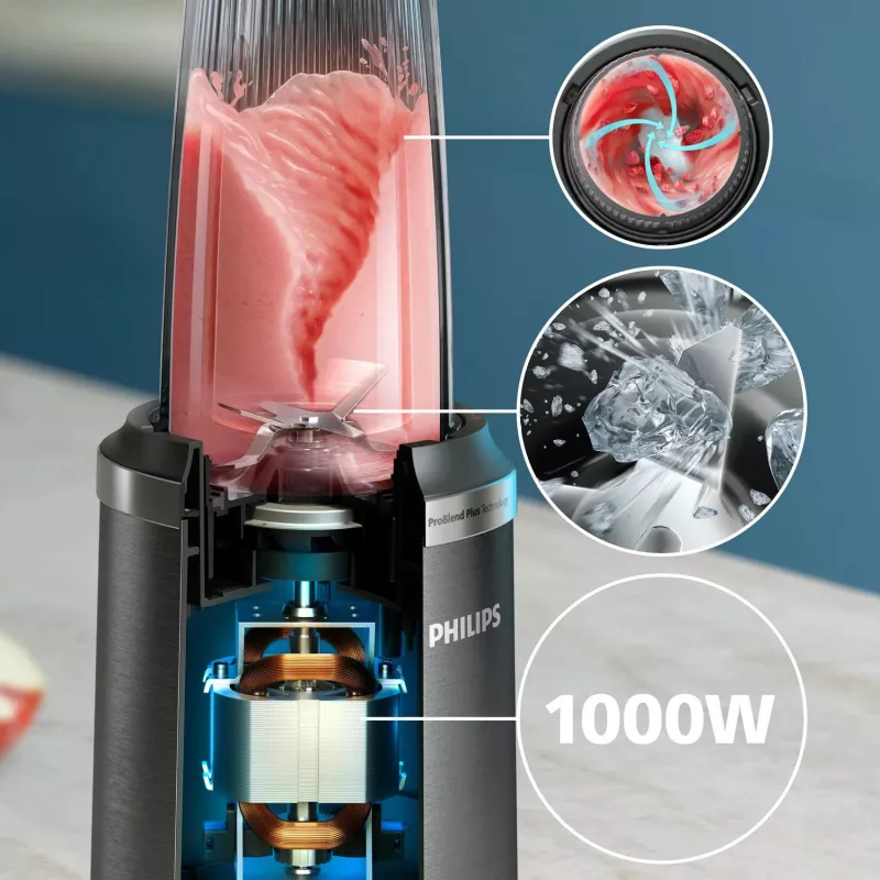 Tischmixer Philips 5000 Serie HR2766/00 — 1000 W, 0,7 L Behälter, 0,3 L Zerkleinerer, Schwarz/Edelstahl