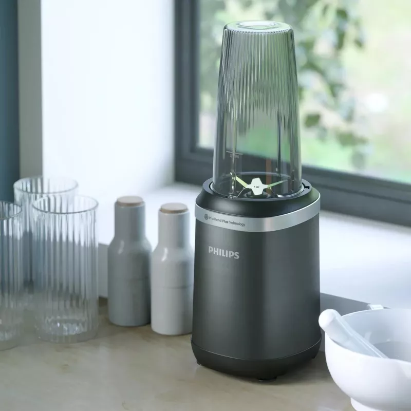 Tischmixer Philips 5000 Serie HR2766/00 — 1000 W, 0,7 L Behälter, 0,3 L Zerkleinerer, Schwarz/Edelstahl