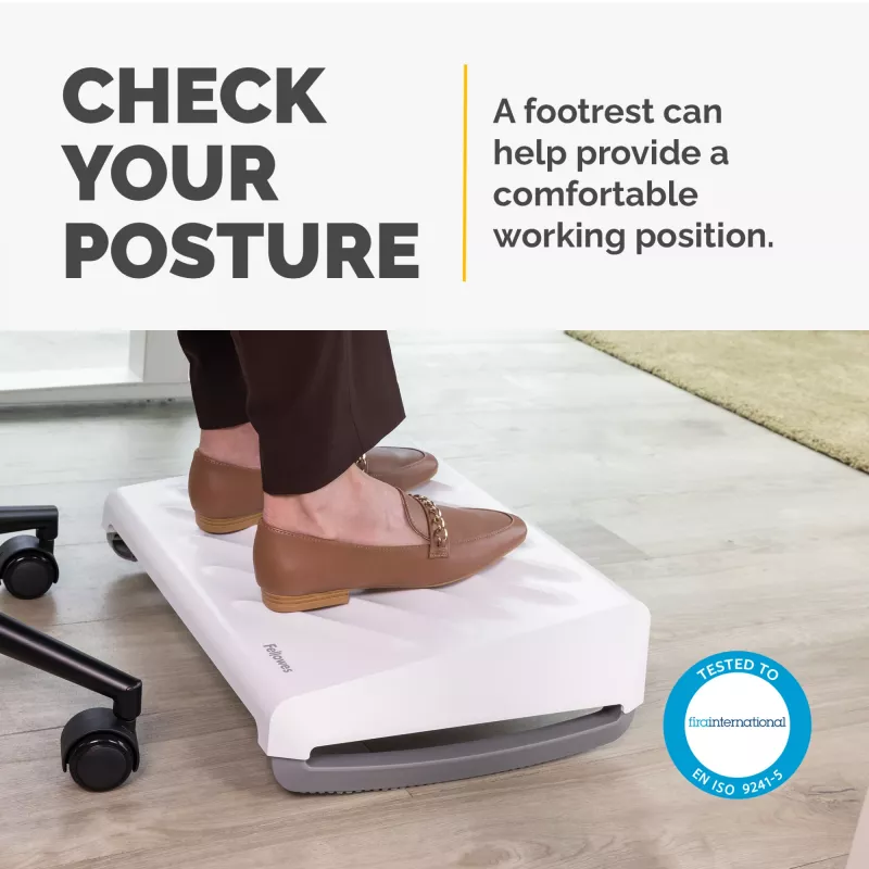 Fellowes Fußstütze unter dem Schreibtisch - Breyta ergonomische Fußstütze mit strukturierter Oberfläche - Fußhocker für Büro & Zuhause - Weiß