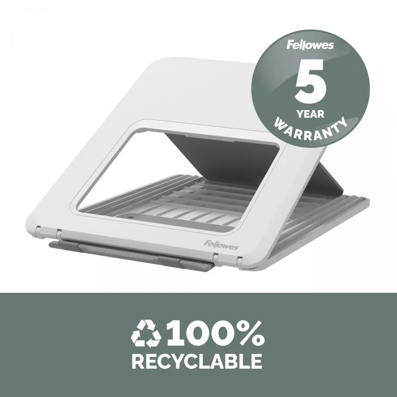 Fellowes Laptopständer für Schreibtisch - Breyta verstellbare Laptoperhöhung für Zuhause und Büro - Tragbarer Laptopständer mit 12 Höheneinstellungen - Max. Laptopgröße 14 Zoll, Max. Gewicht 4 kg - Weiß