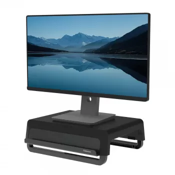 Fellowes Computer Monitor Stand mit 3 Höheneinstellungen - Breyta Monitorerhöhung mit Kabelmanagement - Ergonomischer, verstellbarer Monitorständer für Computer - Max. Gewicht 15 kg - Schwarz