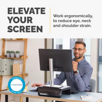 Fellowes Computer Monitor Stand mit 3 Höheneinstellungen - Breyta Monitorerhöhung mit Kabelmanagement - Ergonomischer, verstellbarer Monitorständer für Computer - Max. Gewicht 15 kg - Schwarz