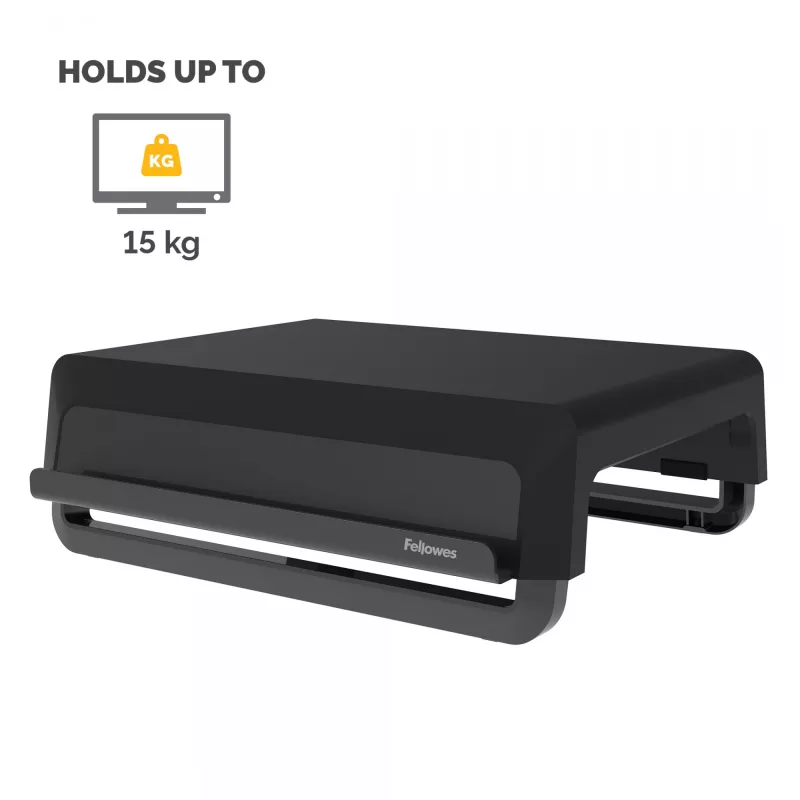 Fellowes Computer Monitor Stand mit 3 Höheneinstellungen - Breyta Monitorerhöhung mit Kabelmanagement - Ergonomischer, verstellbarer Monitorständer für Computer - Max. Gewicht 15 kg - Schwarz