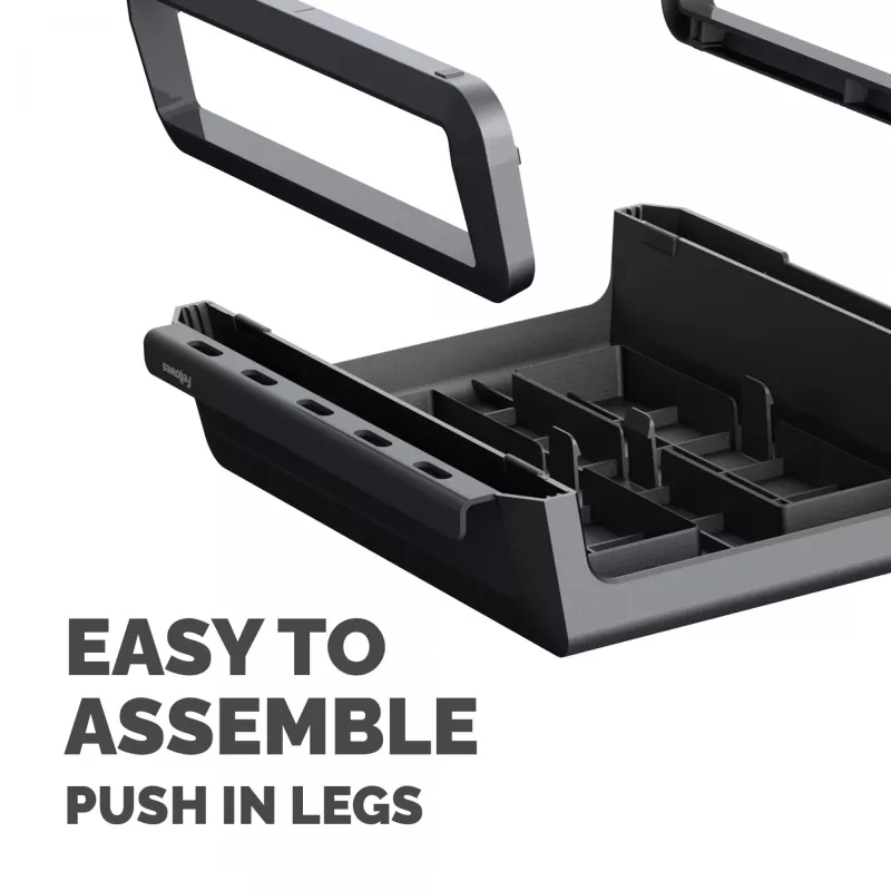 Fellowes Computer Monitor Stand mit 3 Höheneinstellungen - Breyta Monitorerhöhung mit Kabelmanagement - Ergonomischer, verstellbarer Monitorständer für Computer - Max. Gewicht 15 kg - Schwarz