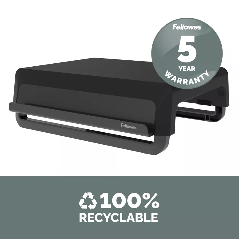 Fellowes Computer Monitor Stand mit 3 Höheneinstellungen - Breyta Monitorerhöhung mit Kabelmanagement - Ergonomischer, verstellbarer Monitorständer für Computer - Max. Gewicht 15 kg - Schwarz
