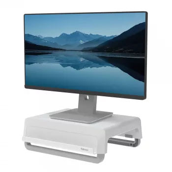 Fellowes Computermonitorständer mit 3 Höheneinstellungen - Breyta Monitorerhöhung mit Kabelmanagement - Ergonomischer verstellbarer Monitorständer für Computer - Max. Tragfähigkeit 15 kg - Weiß