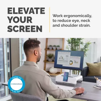 Fellowes Computermonitorständer mit 3 Höheneinstellungen - Breyta Monitorerhöhung mit Kabelmanagement - Ergonomischer verstellbarer Monitorständer für Computer - Max. Tragfähigkeit 15 kg - Weiß