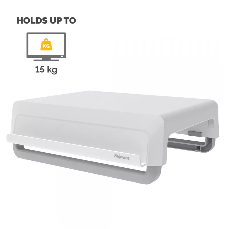 Fellowes Computermonitorständer mit 3 Höheneinstellungen - Breyta Monitorerhöhung mit Kabelmanagement - Ergonomischer verstellbarer Monitorständer für Computer - Max. Tragfähigkeit 15 kg - Weiß
