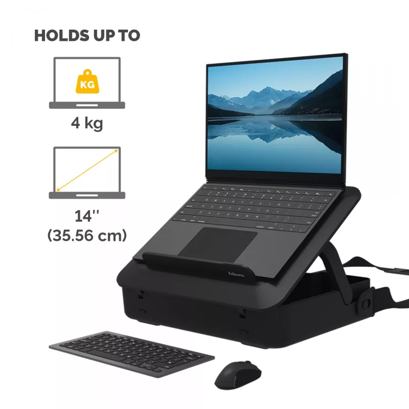 Fellowes Laptoptasche mit integriertem Laptopständer - Breyta Abschließbare Laptoptasche für hybrides Arbeiten & Laptops bis zu 14 Zoll/4 kg - Schwarz