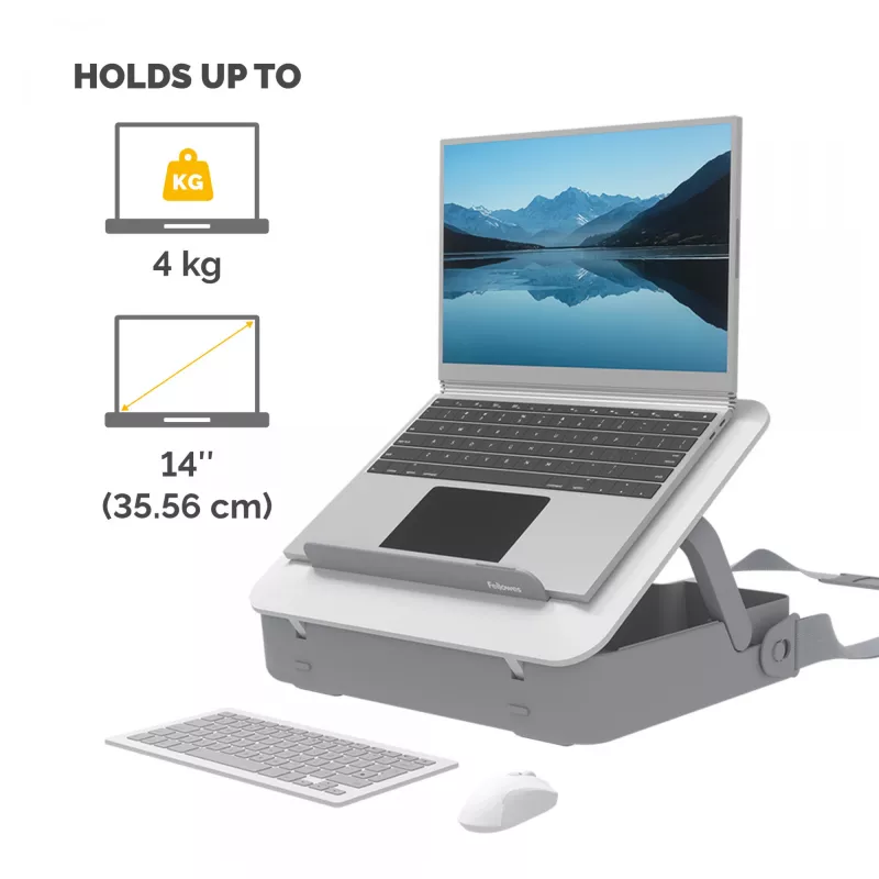 Fellowes Laptop-Tragetasche mit integriertem Laptopständer – Breyta abschließbare Laptoptragetasche für hybrides Arbeiten & Laptops bis 14 Zoll/4 kg – Weiß