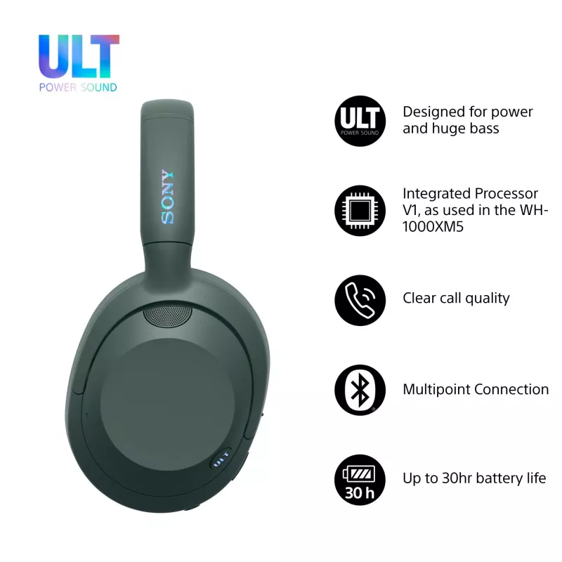 Sony ULT WEAR - Kabellose Bluetooth-Kopfhörer mit ULT POWER SOUND, ultimativem Tiefbass, Geräuschunterdrückung, klarer Anrufqualität, bis zu 30 Stunden Akkulaufzeit, iOS & Android