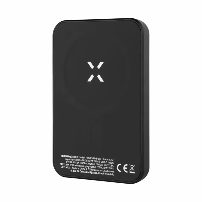 Tragbare Powerbank FIXED MagZen 6000 mAh – Schwarz, USB-Ausgang für Smartphones und Tablets