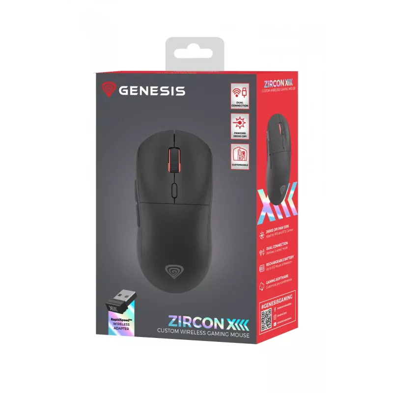 GENESIS Zircon XIII Maus Gaming Ambidextrous RF Wireless + USB Type-C Optisch 26000 DPI