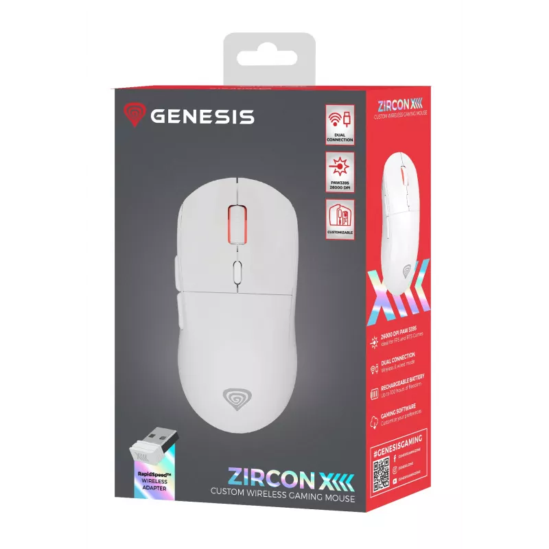 GENESIS Zircon XIII Maus Gaming Ambidextrous RF Wireless + USB Type-C Optisch 26000 DPI