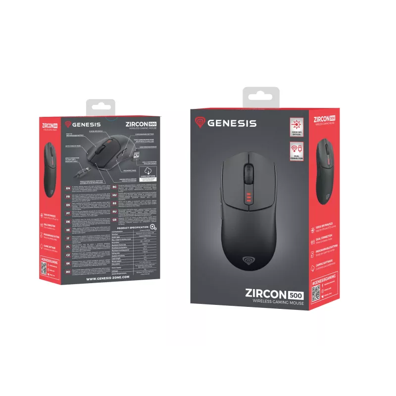 GENESIS Zircon 500 Maus Gaming Rechtshändig RF Wireless + Bluetooth + USB Typ-C Optisch 10000 DPI