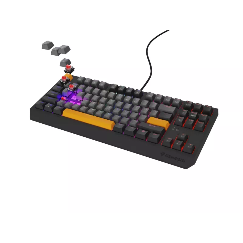 GENESIS Thor 230 TKL Tastatur Gaming USB + RF Wireless + Bluetooth QWERTY Schwarz, Grau, Orange