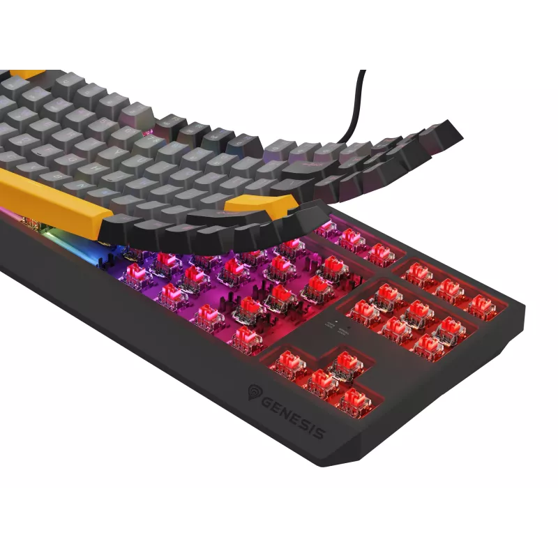 GENESIS Thor 230 TKL Tastatur Gaming USB + RF Wireless + Bluetooth QWERTY Schwarz, Grau, Orange