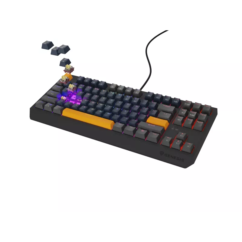 GENESIS THOR 230 TKL Tastatur Gaming USB + RF Wireless + Bluetooth QWERTY Schwarz, Blau, Grau, Orange