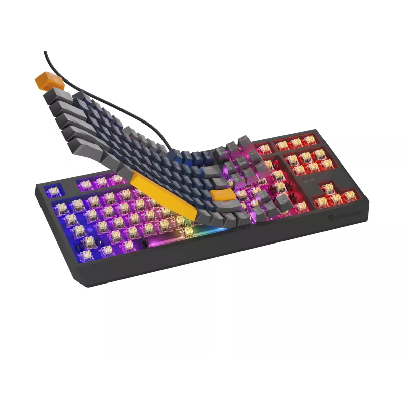 GENESIS THOR 230 TKL Tastatur Gaming USB + RF Wireless + Bluetooth QWERTY Schwarz, Blau, Grau, Orange