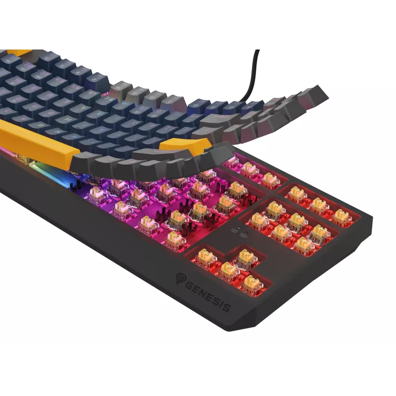 GENESIS THOR 230 TKL Tastatur Gaming USB + RF Wireless + Bluetooth QWERTY Schwarz, Blau, Grau, Orange