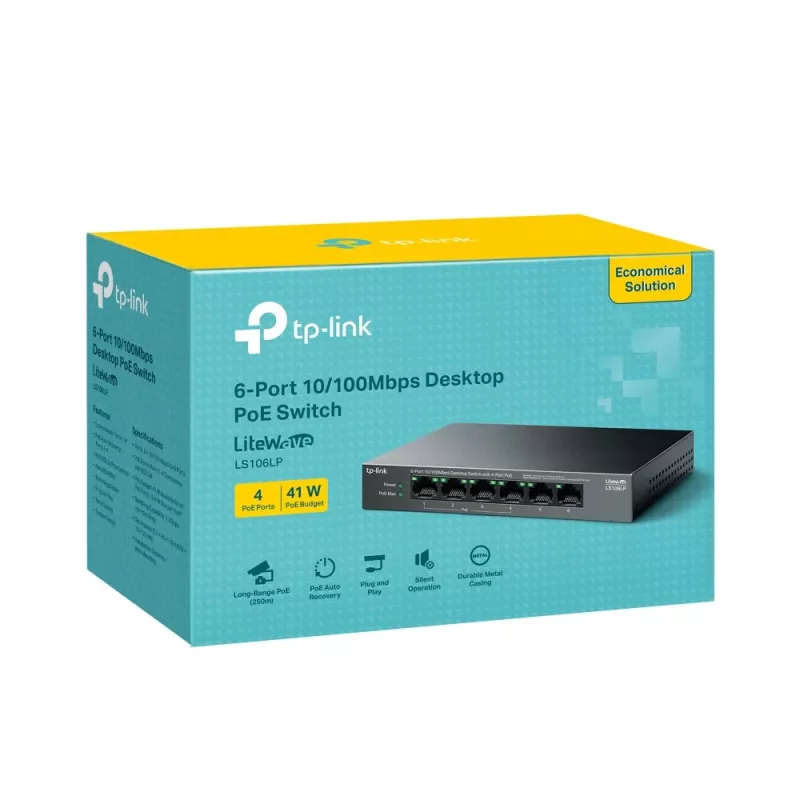 TP-Link LiteWave LS106LP Netzwerk-Switch Unmanaged Fast Ethernet (10/100) Power over Ethernet (PoE) Schwarz