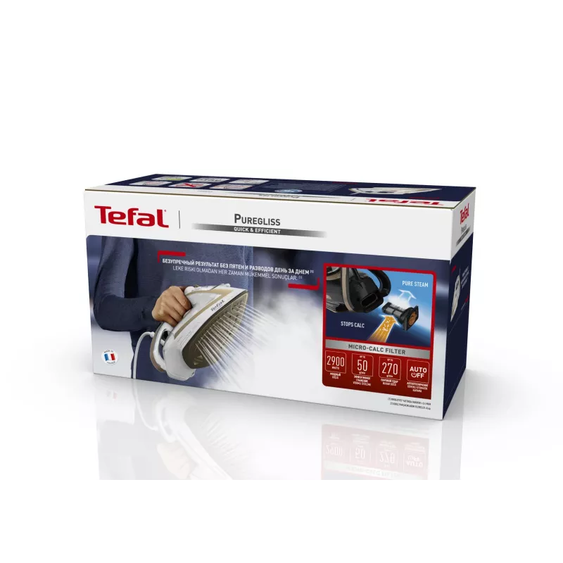 Tefal Puregliss FV8042 Trocken- und Dampfbügeleisen mit Durilium AirGlide Autoclean Bügelsohle, 3000 W, Bronze, Weiß