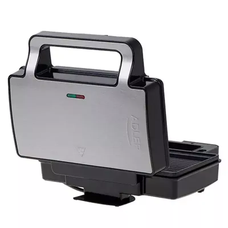 Sandwichmaker Adler AD 3073 — 2 Sandwiches, 1400 W, silber/schwarz, herausnehmbare Platten, vertikale Aufbewahrung