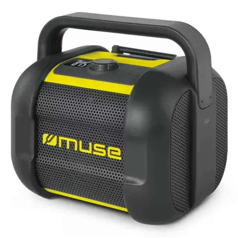 Baustellenradio Muse M-968 BTY — Analoges FM, 40 W RMS, Bluetooth 10 m, staub-/stoßfest, Schwarz/Gelb
