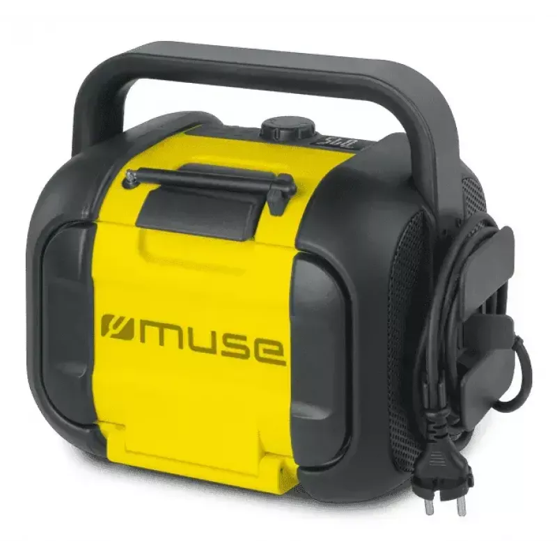 Baustellenradio Muse M-968 BTY — Analoges FM, 40 W RMS, Bluetooth 10 m, staub-/stoßfest, Schwarz/Gelb