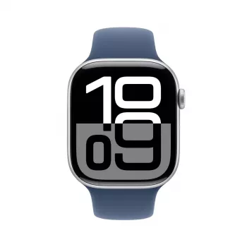 Smartwatch Apple Watch Series 10 GPS 46mm Silbernes Aluminiumgehäuse mit Denim-Sportarmband – M/L
