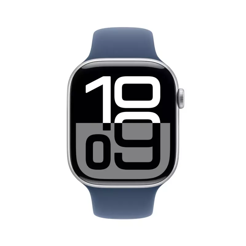 Smartwatch Apple Watch Series 10 GPS 46mm Silbernes Aluminiumgehäuse mit Denim-Sportarmband – M/L