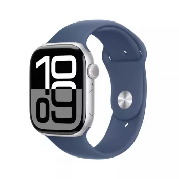 Smartwatch Apple Watch Series 10 GPS 46mm Silbernes Aluminiumgehäuse mit Denim-Sportarmband – M/L