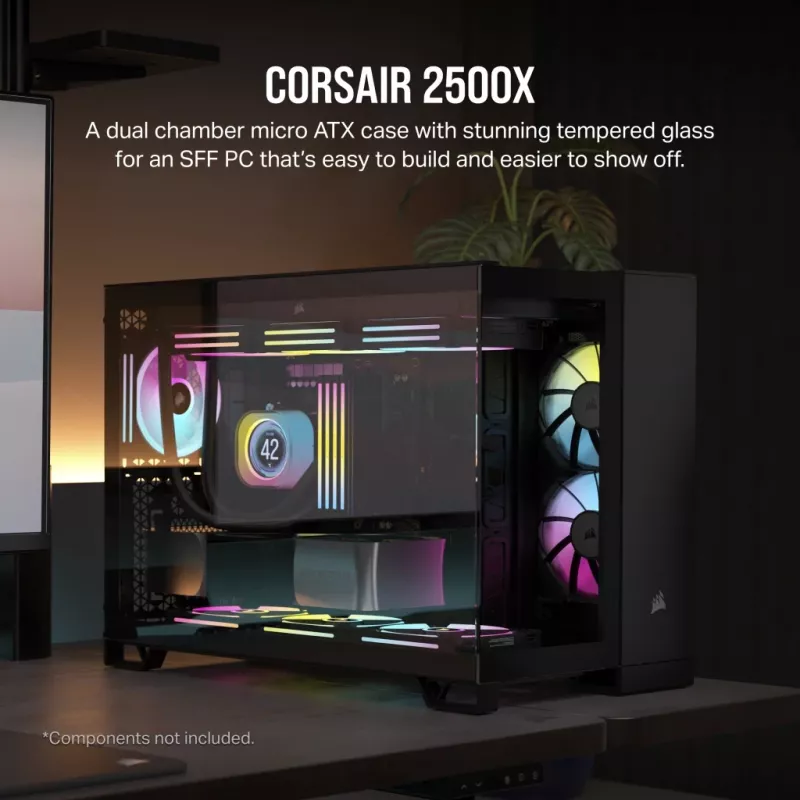 PC-Gehäuse CORSAIR 2500D AIRFLOW Midi Tower Schwarz — ATX/Micro ATX, Unterstützung für 280-mm-Frontradiator, USB-A x2, USB-C x1