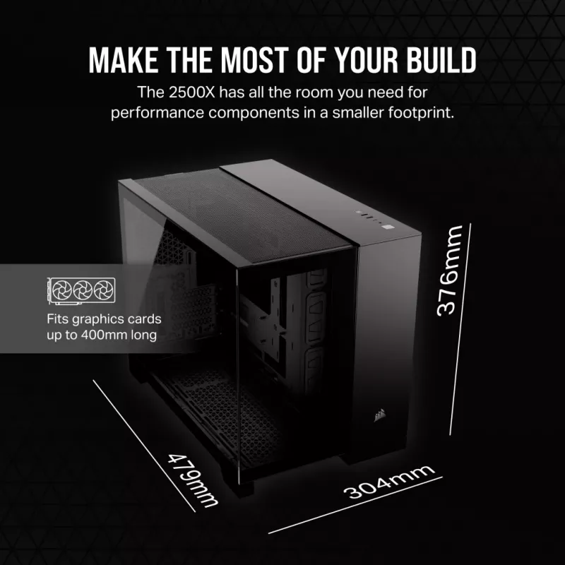 PC-Gehäuse CORSAIR 2500D AIRFLOW Midi Tower Schwarz — ATX/Micro ATX, Unterstützung für 280-mm-Frontradiator, USB-A x2, USB-C x1