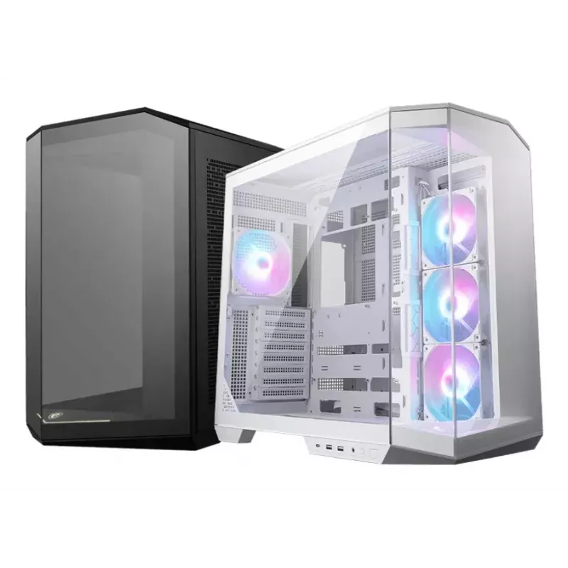 PC-Gehäuse MSI MAG PANO 100R PZ Midi-Tower Weiß — ATX, 380 mm GPU, 166 mm CPU-Kühler, 8 Erweiterungsslots, 3×2,5 Zoll + 2×3,5 Zoll, USB-A×2, USB-C×1