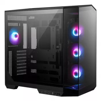 PC-Gehäuse MSI MAG PANO 100R PZ Midi-Tower Schwarz, gehärtetes Glas, unterstützt ATX/microATX, 482×290×519 mm