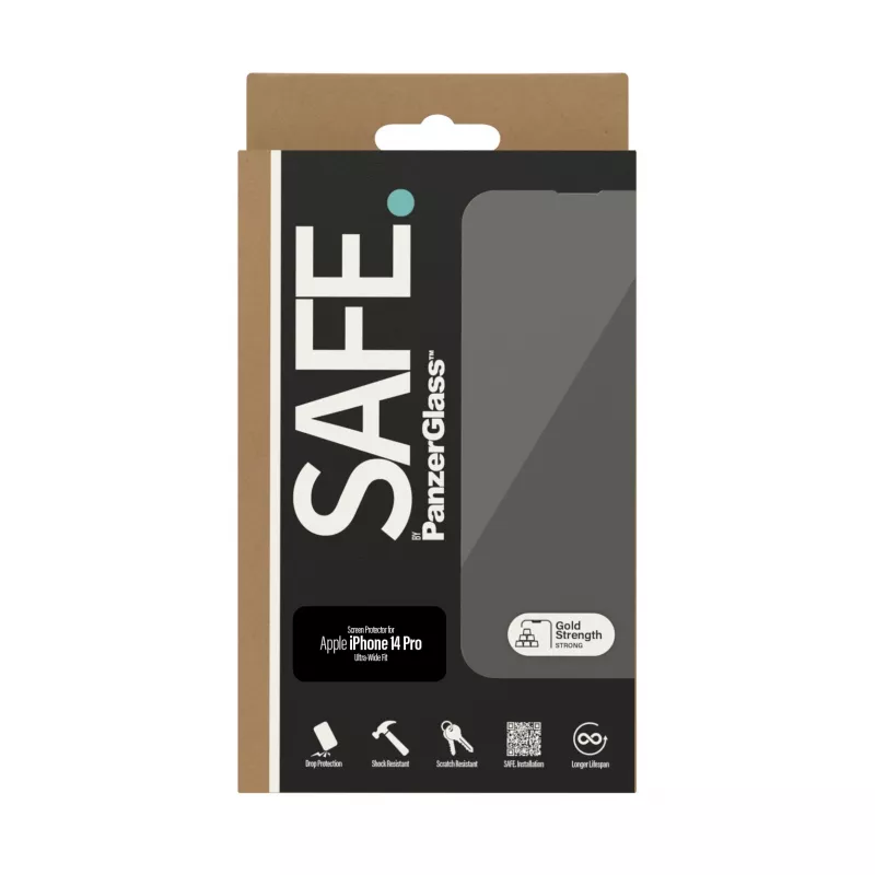 PanzerGlass SAFE. by ® Displayschutzfolie für Apple iPhone 14 Pro Ultra-Wide Fit, kratz- und stoßfest
