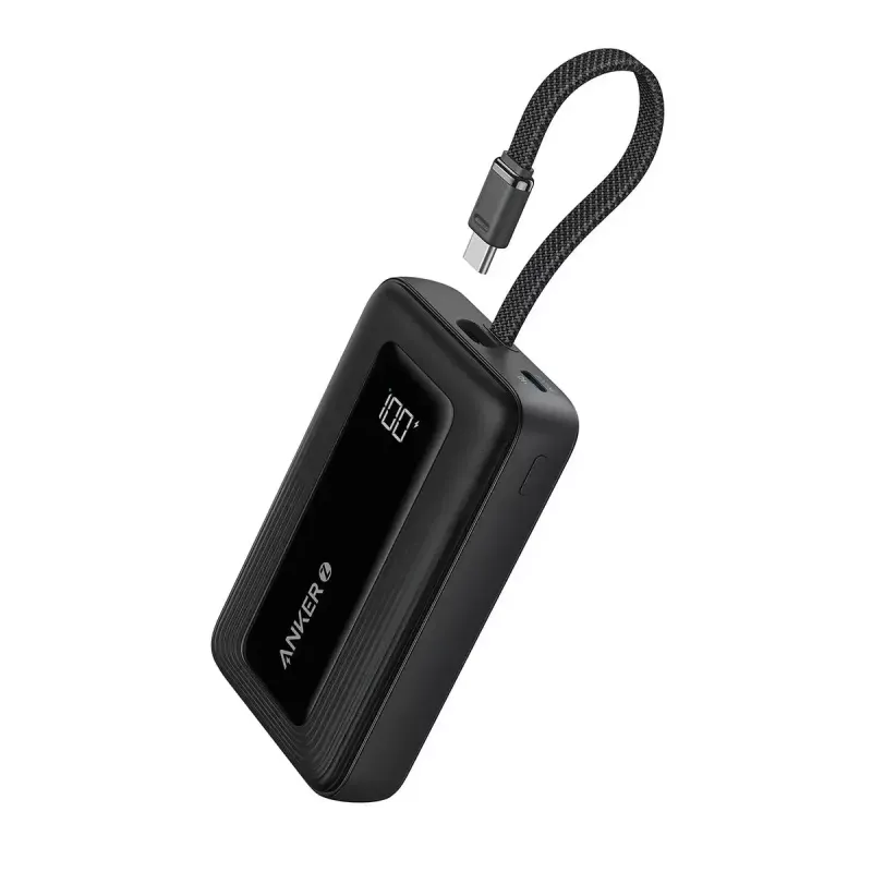 Anker Zolo 10000mAh tragbare Batterie, 30W ultraschnelles Laden, integriertes USB-C-Kabel, schwarz