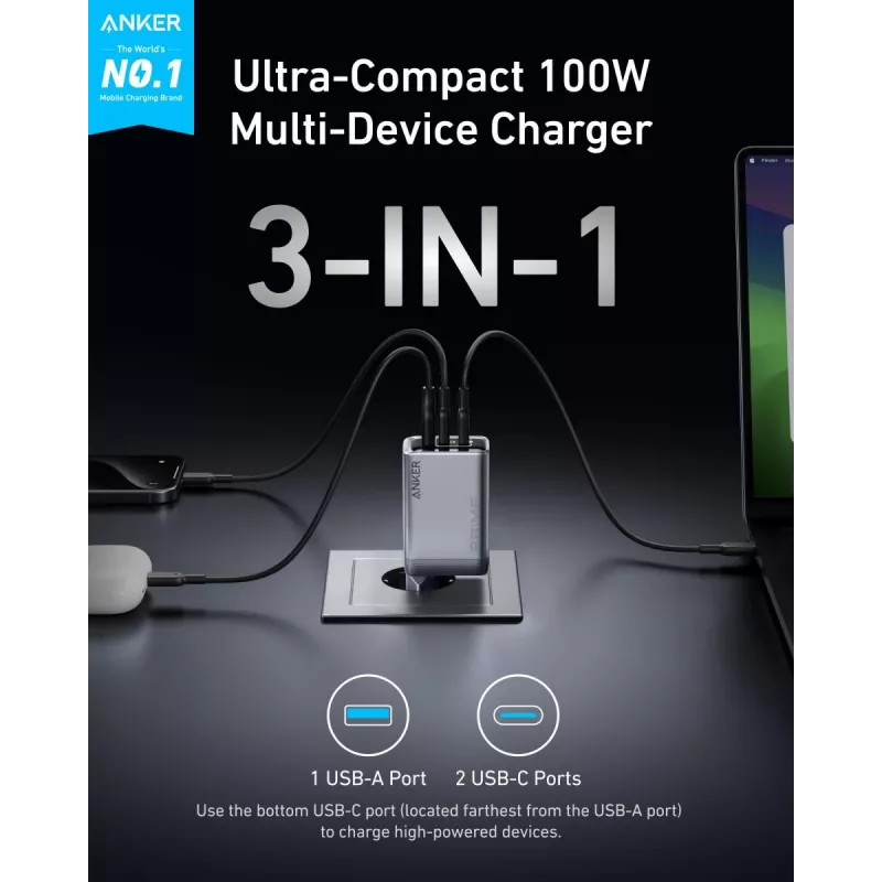 Mobilgeräteladegerät Anker A2688341 Universal Schwarz AC Innenbereich 110–240 V 1 USB 2.0 2 USB-C