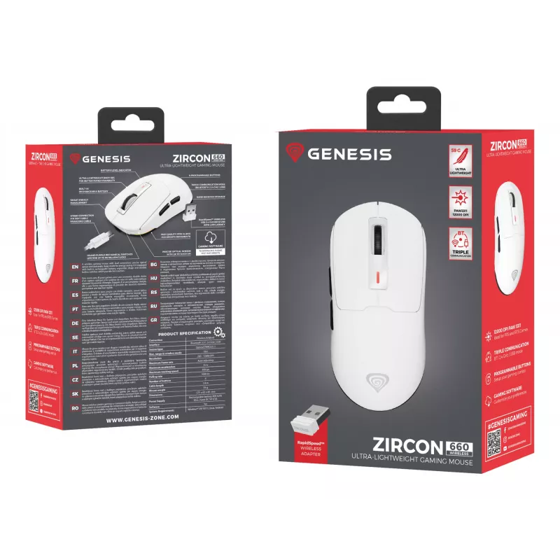 GENESIS Zircon 660 Maus Gaming Rechtshänder RF Wireless + Bluetooth + USB Typ-A Optisch 12000 DPI