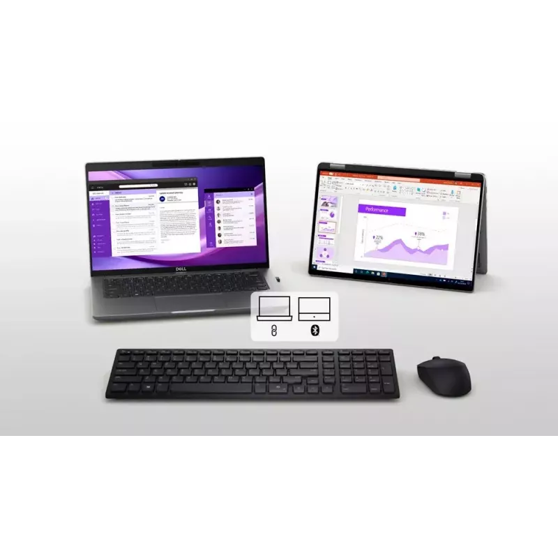 DELL KM555 Leise Tastatur Maus im Lieferumfang enthalten Universal RF Wireless + Bluetooth QWERTY US International Schwarz