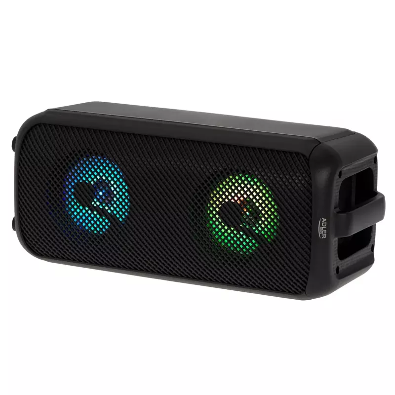Tragbarer Lautsprecher Adler AD 1903, 2×5 W, Bluetooth, UKW-Radio, LED, 1500 mAh Akku, AUX, USB, schwarz