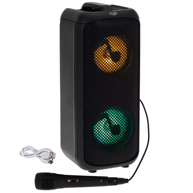 Tragbarer Lautsprecher Adler AD 1903, 2×5 W, Bluetooth, UKW-Radio, LED, 1500 mAh Akku, AUX, USB, schwarz