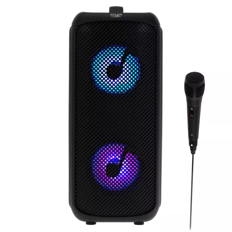 Tragbarer Lautsprecher Adler AD 1903, 2×5 W, Bluetooth, UKW-Radio, LED, 1500 mAh Akku, AUX, USB, schwarz
